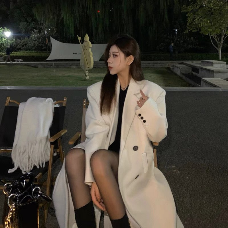 【现货】10197 秋冬新款呢子大衣美拉德高级感黑色长款毛呢西装外