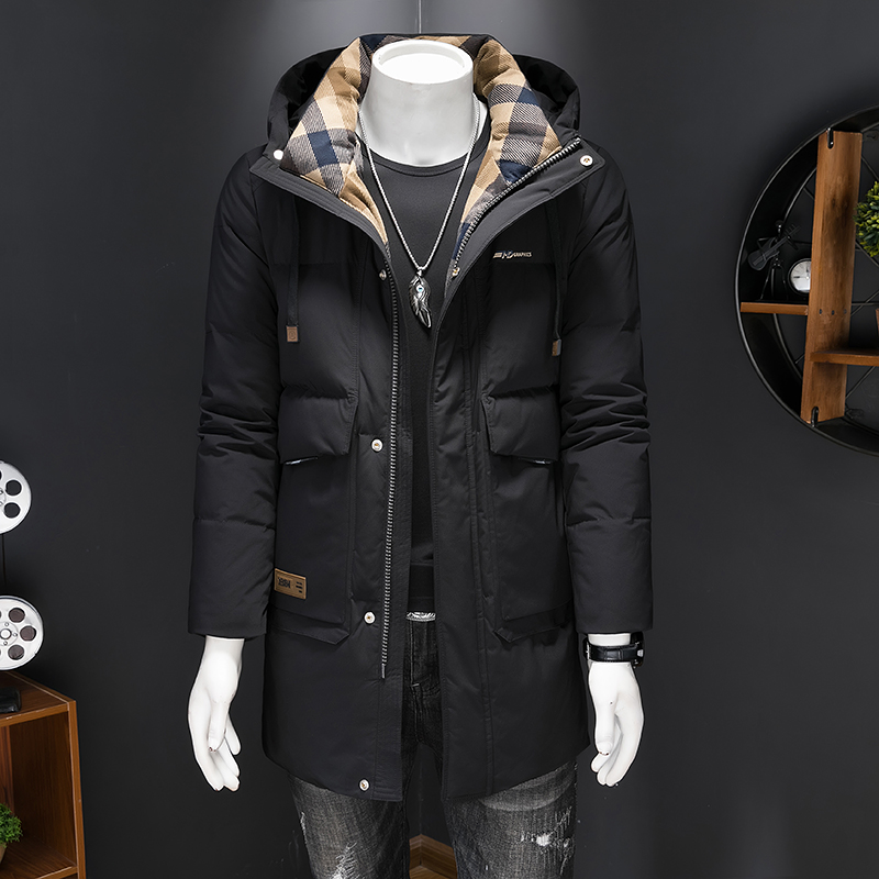 大码欧洲站2023秋冬季新品中长款男士羽绒服商务高端保暖连帽外套
