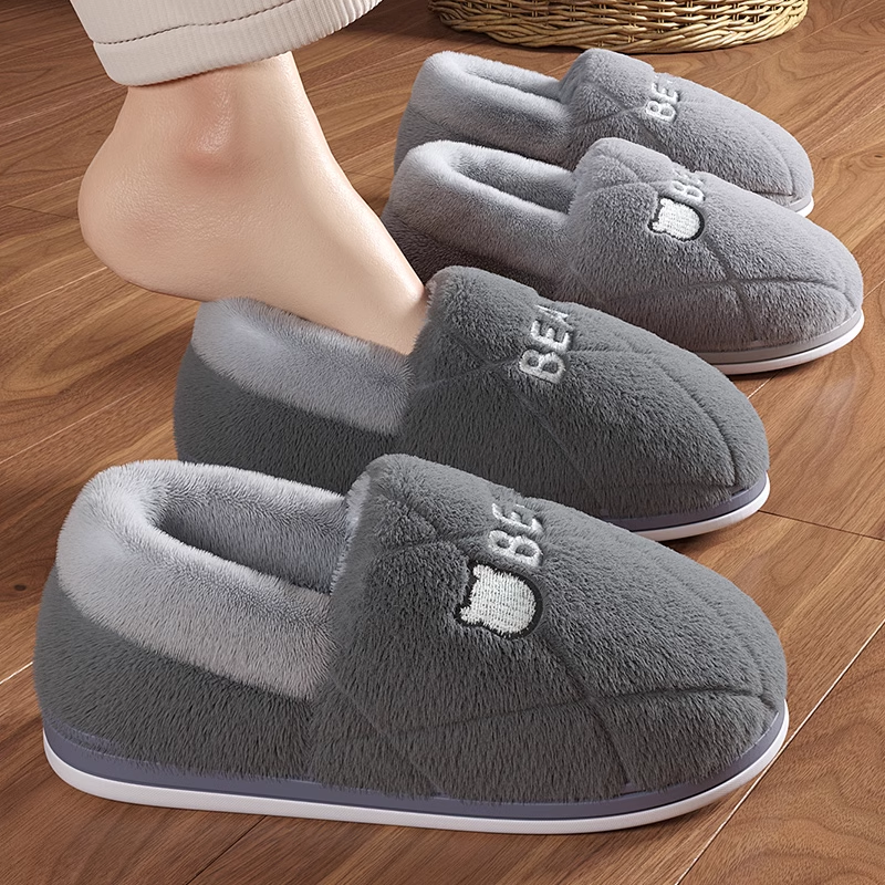 棉拖鞋男士冬季包跟2023新款室内家居厚底防滑加绒保暖情侣棉鞋男