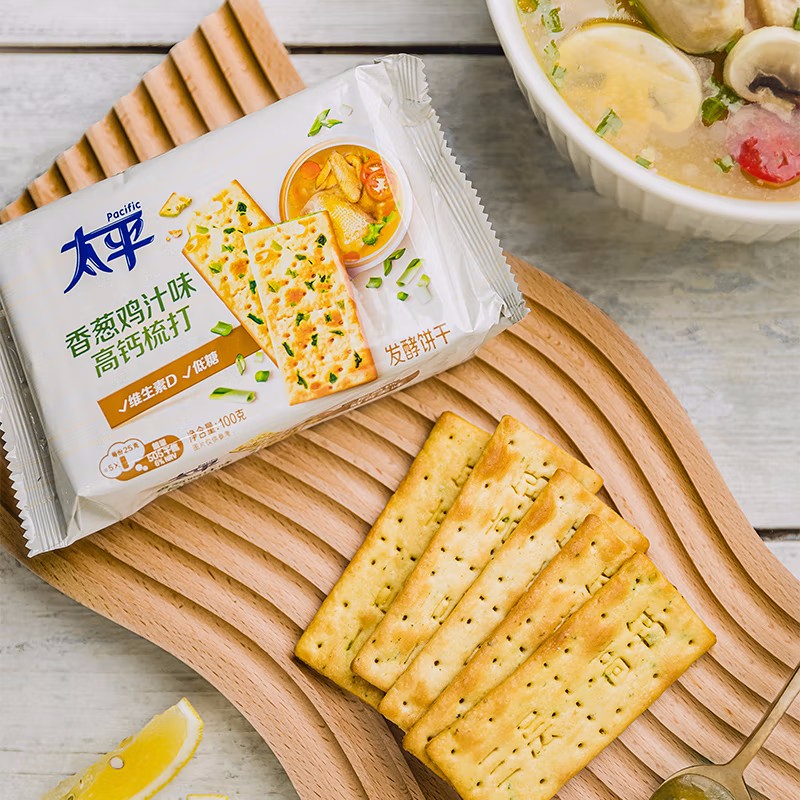 三层高钙香葱鸡汁味100g*10袋苏打发酵饼干低糖维生素D