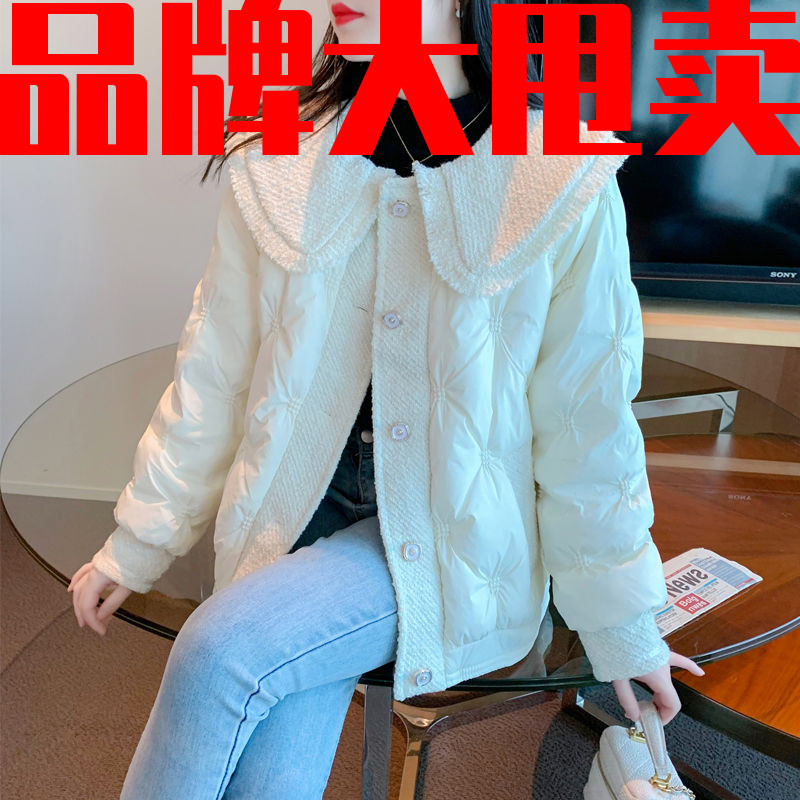 雅鹿白鸭绒小香风娃娃领羽绒服外套女2022冬季新款韩版设计感显瘦