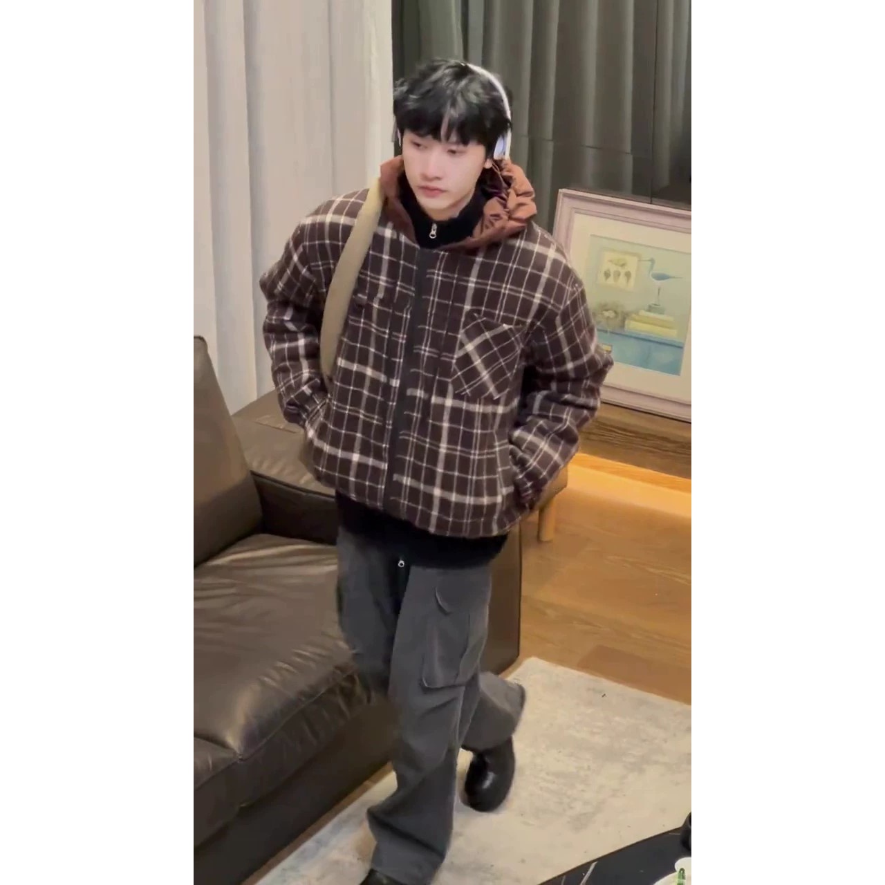 小香风毛呢棉衣美式棉服外套男冬季美拉德高级感潮牌连帽呢子棉袄