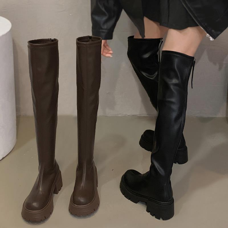 过膝长靴女2023年冬季新款时尚复古帅气小个子粗跟瘦瘦靴潮