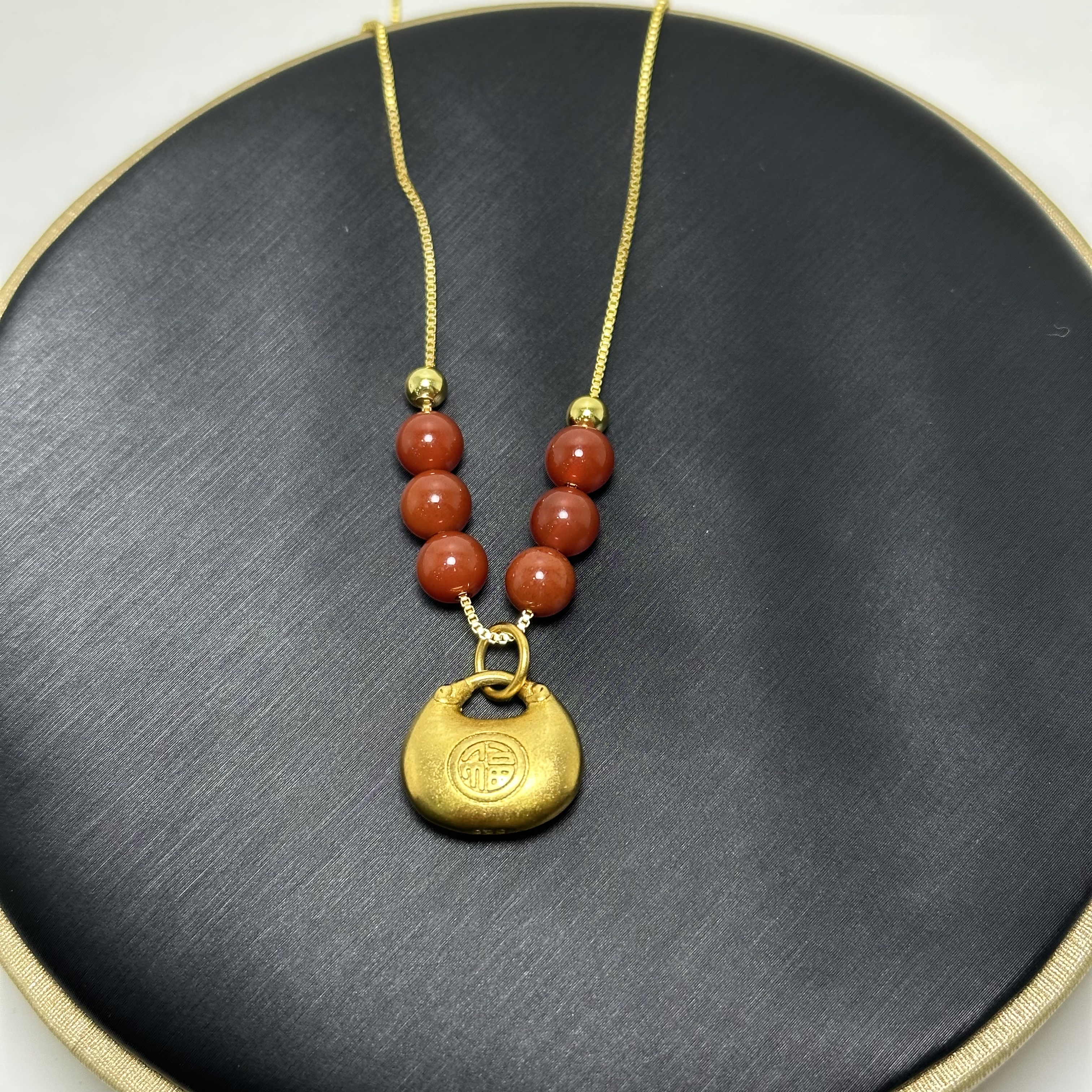 【金店专属】999足金金珠柿子红玛瑙胖福项链*s107
