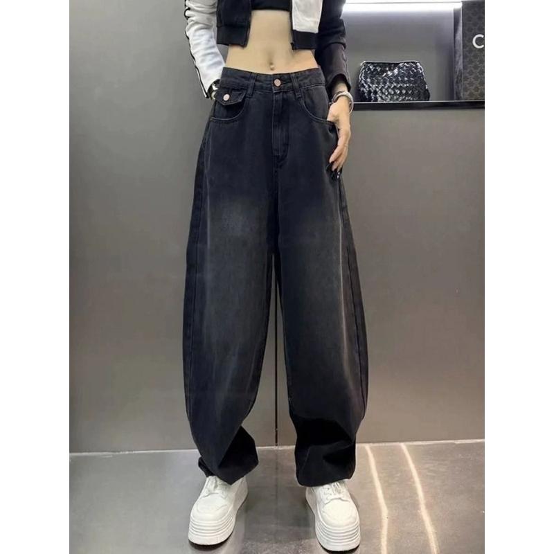 加绒加厚阔腿牛仔裤女秋冬新款大码胖妹妹宽松高腰显瘦香蕉拖地裤