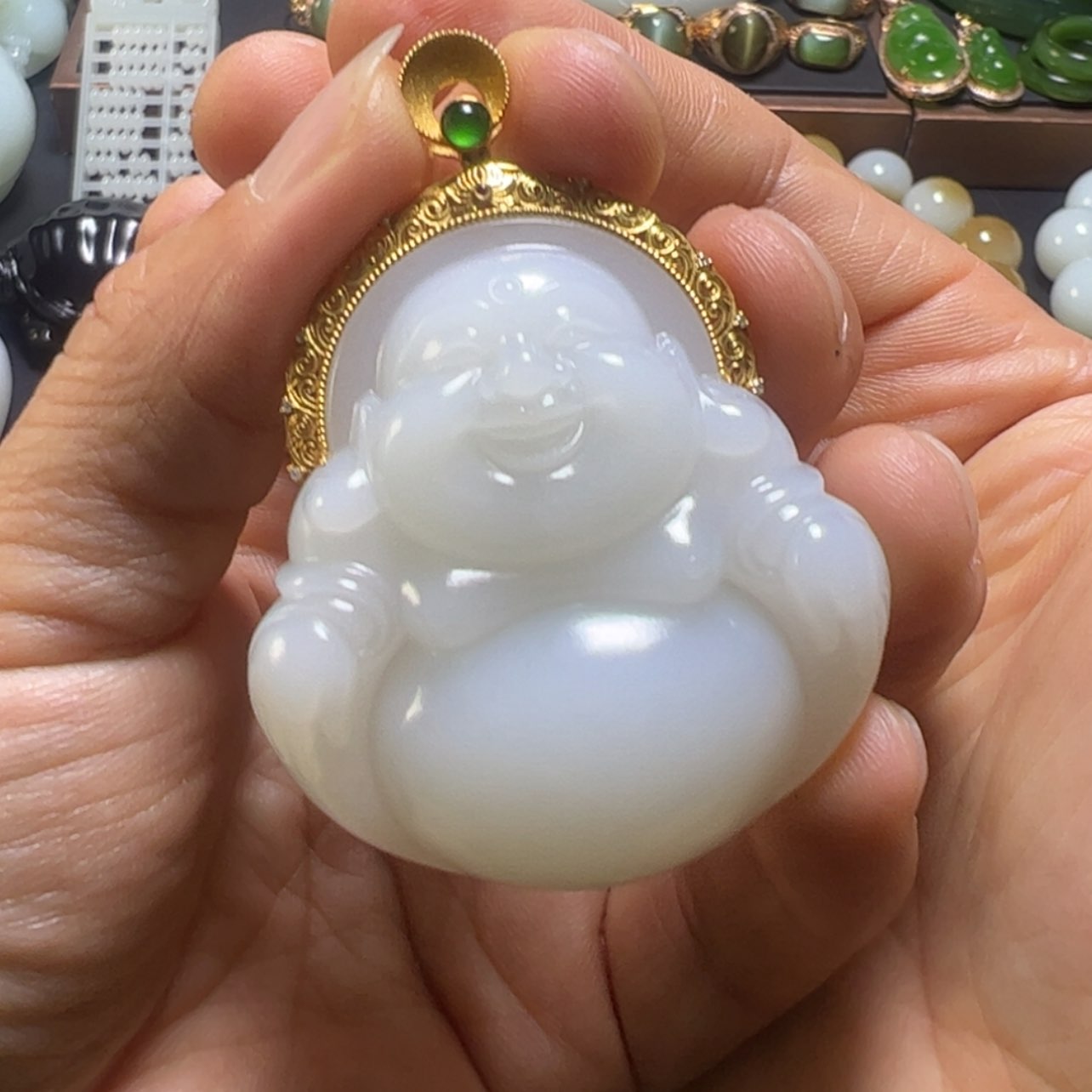 【闪购商品】和田玉挂件18K金镶嵌妄*