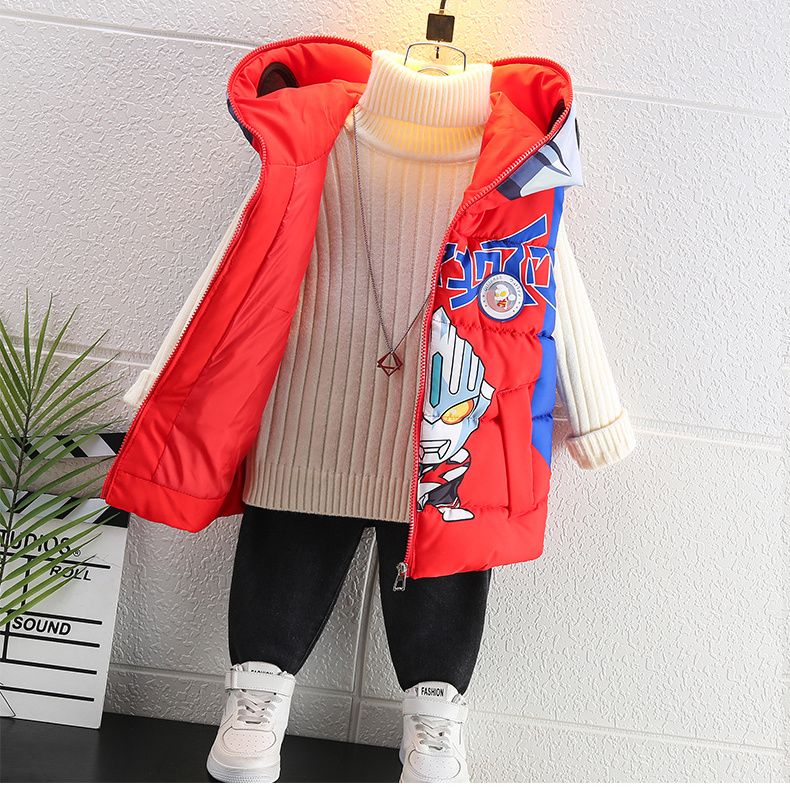 奥特曼儿童马甲秋冬加绒加棉外套童装新款赛罗加厚卡通时尚款w01