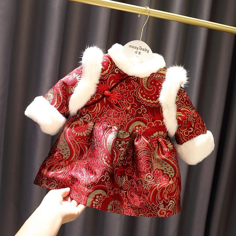 童装潮款Y女宝宝拜年服冬装儿童中国风唐装婴儿周岁过年衣新年装