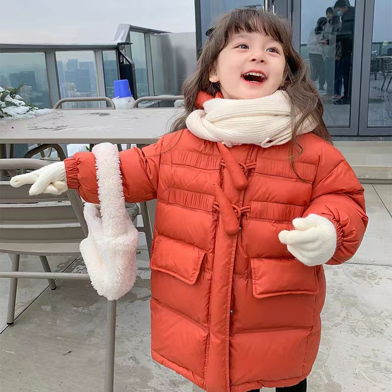 女童羽绒服冬季新款儿童加厚女孩外套宝宝洋气牛角扣中大童装