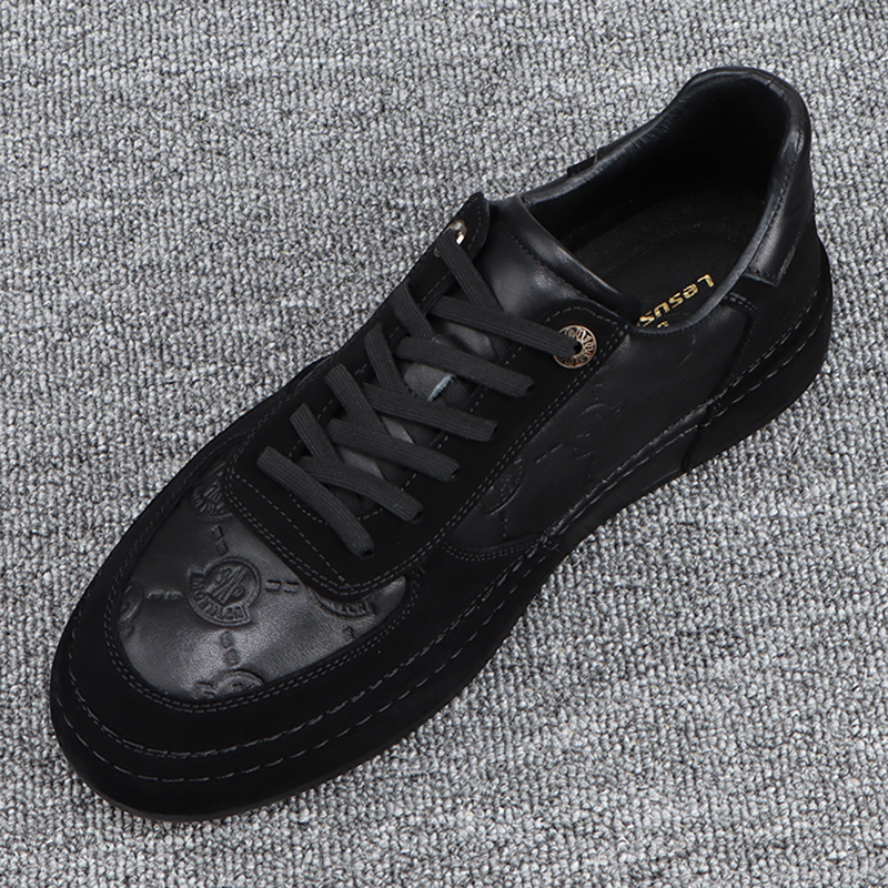 回力特价2023秋冬新款透气黑色软底休闲板鞋男时尚真皮拼接磨砂牛