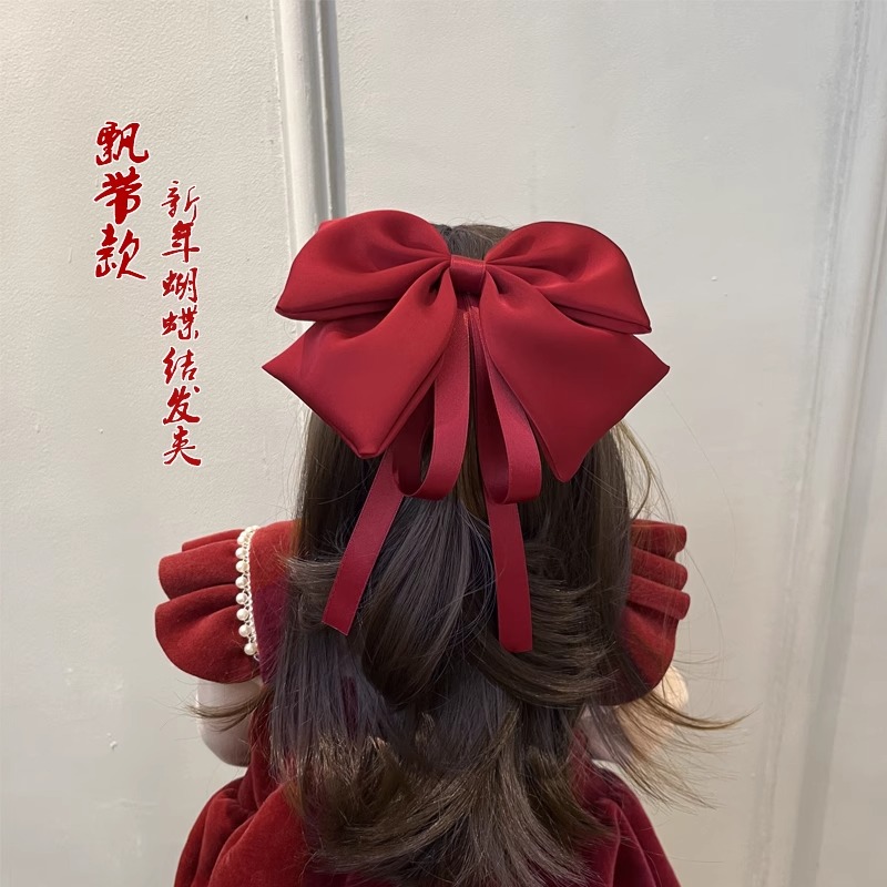 黑色大蝴蝶结发饰发夹后脑勺高级感飘带夹子头饰2023年新款发卡女