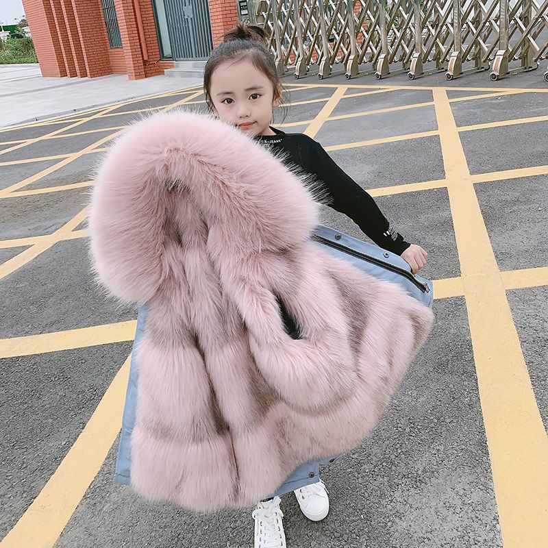 儿童童装儿童派克服2023冬季新款男女童仿皮草可拆卸内胆洋气棉衣