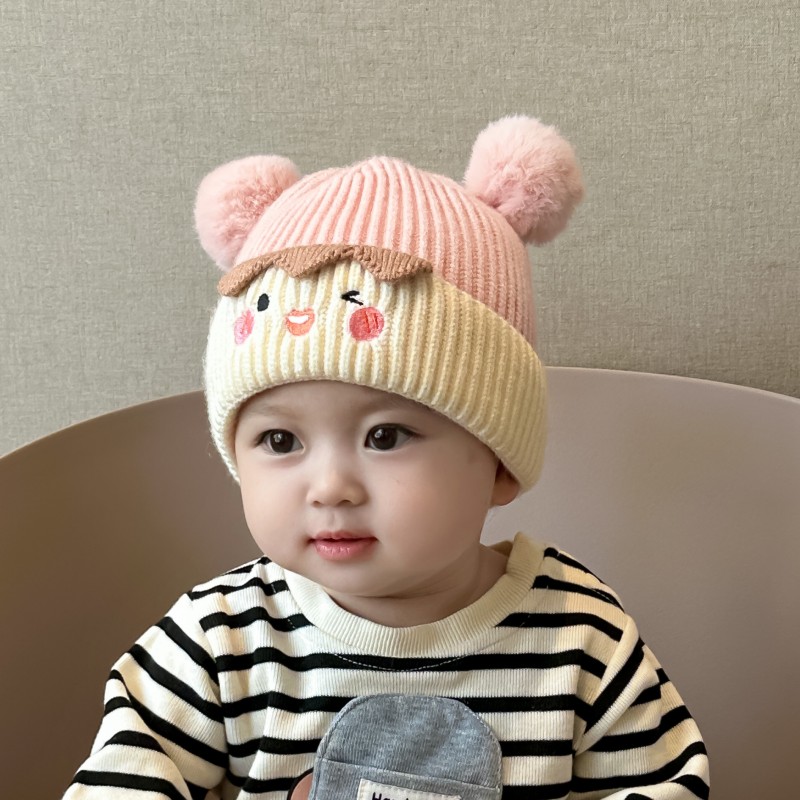 婴儿帽子秋冬季针织帽宝宝超萌毛球帽男女儿童冬天保暖可爱帽子