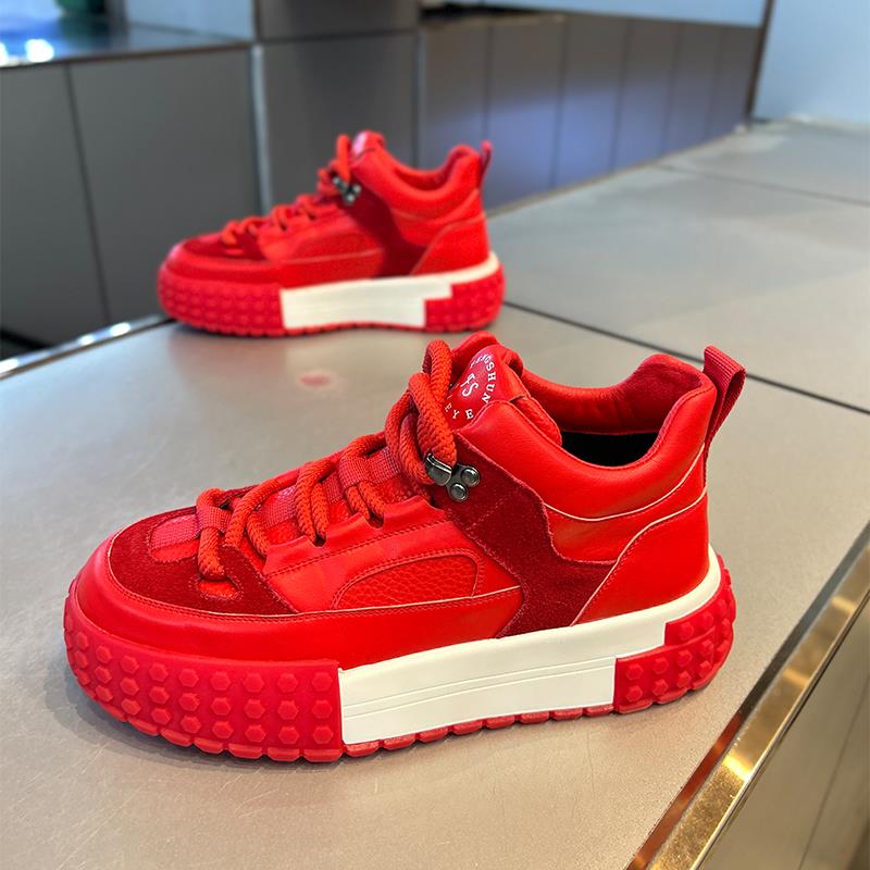 秋冬潮牌高帮男鞋2023新款皮面轻奢厚底复古百搭时尚韩版网红爆款