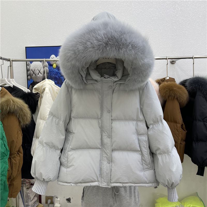 波司登羽绒服女短款2023年新款韩版宽松连帽小个子加厚面包服白鸭