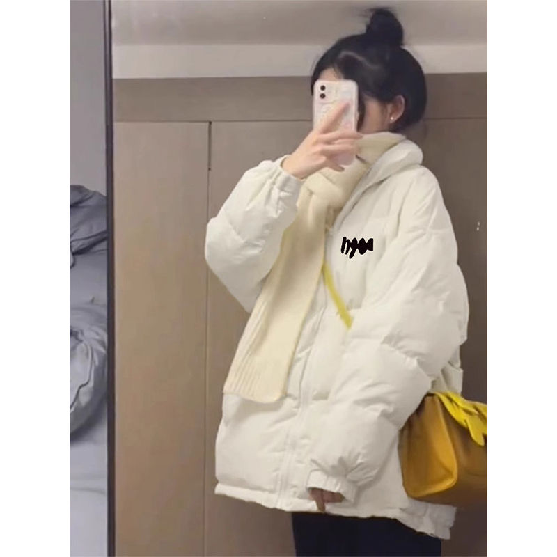 美式甜酷风小众字母开衫棉服女冬季立领加绒加厚宽松休闲拉链外套