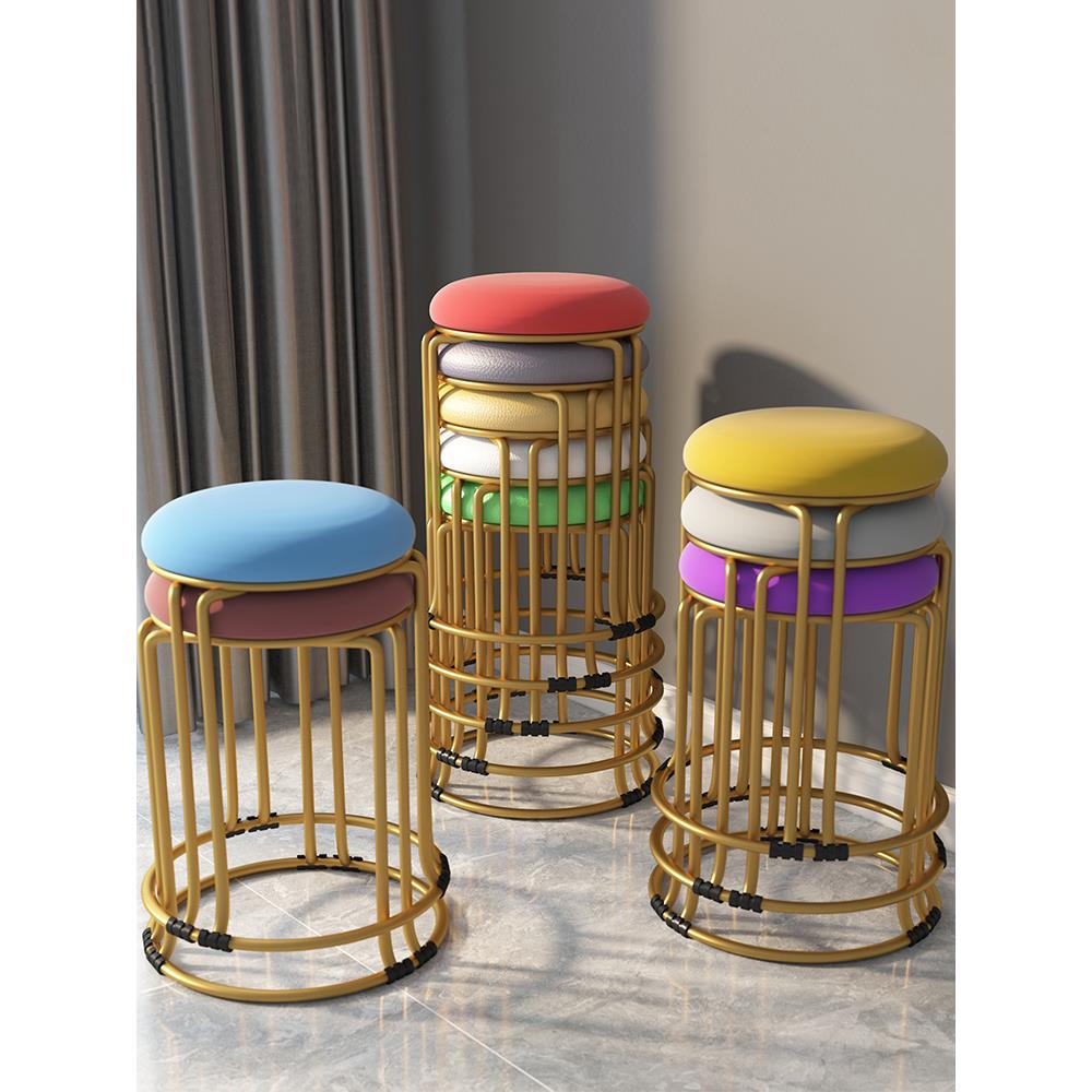 简易凳子家用客厅加厚高凳可摞叠简约餐桌圆凳网红时尚轻奢钢筋凳