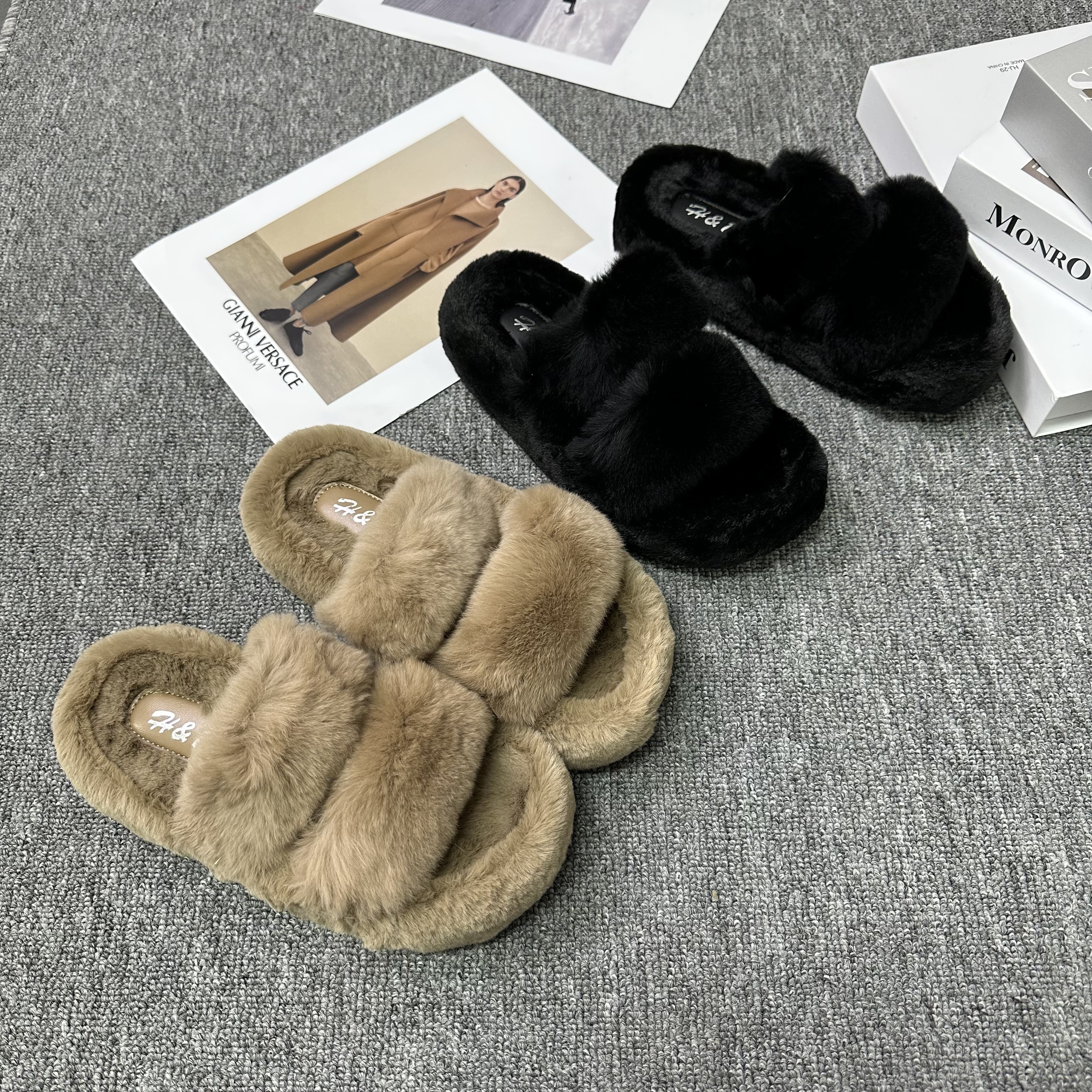 冬季款仙女风厚底毛毛拖鞋女外穿韩版松糕懒人拖 911-1 高版