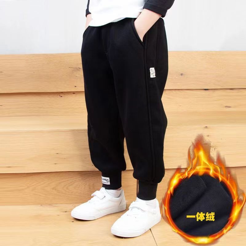 男童裤子秋冬加绒卫裤加绒加厚一体绒儿童运动裤中大童长裤束脚裤