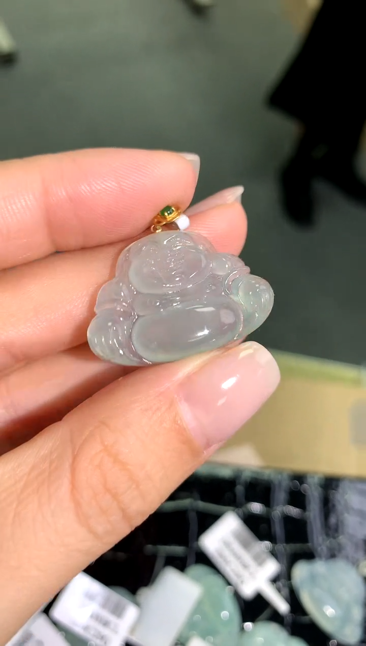 【闪购商品】翡翠佛公18K金镶嵌吊坠