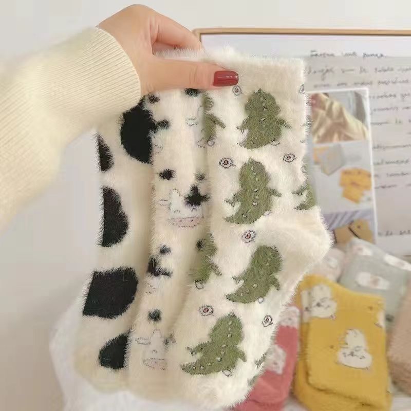 【冬季谁还没有】加厚奶牛纹月子袜子珊瑚绒姨妈保暖袜加绒款保暖