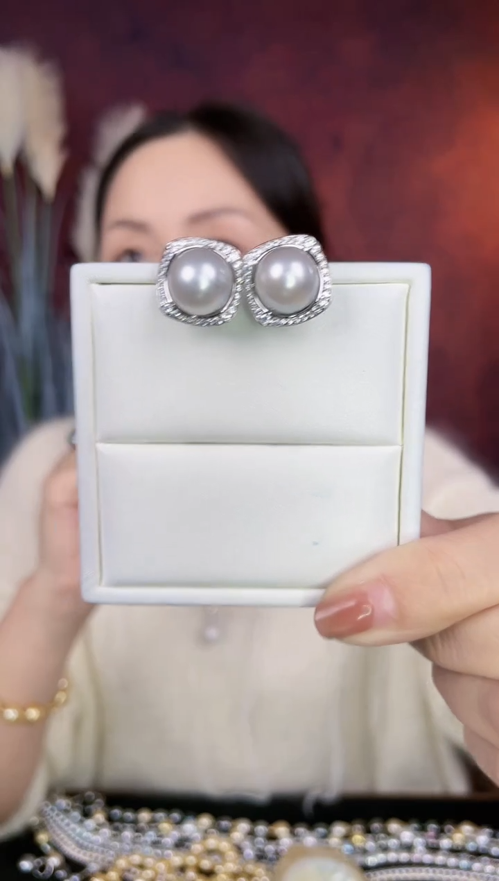 【闪购商品】海水珍珠耳环银S925镶嵌澳白11-12mm