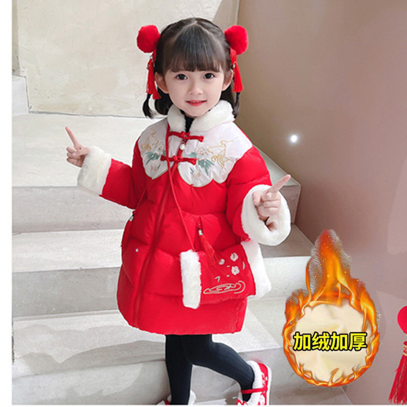 巴拉巴拉新年装冬季儿童拜年服加绒女童过年衣服加厚女宝宝羽绒服