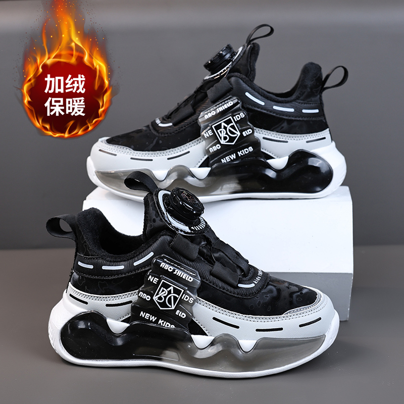 李宁国潮冬鞋男童鞋子2023秋冬新款加绒二棉旋转扣女童轻便儿童运