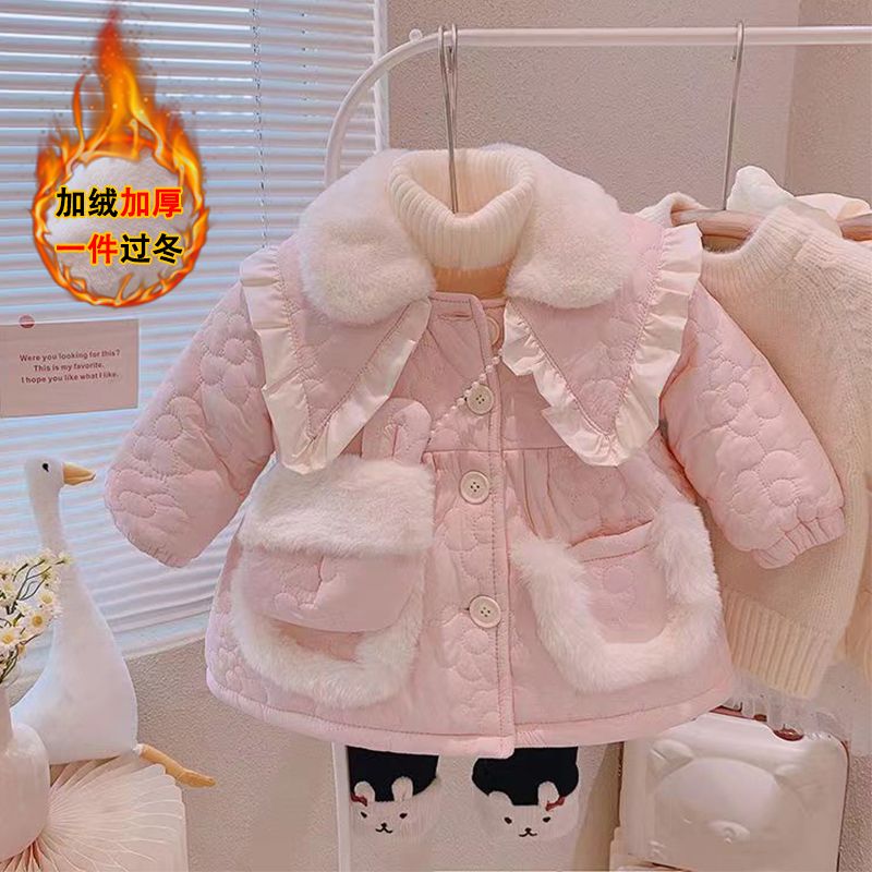女童2023新款冬装女宝宝加厚外套小童韩版可爱袄洋气服加绒衣