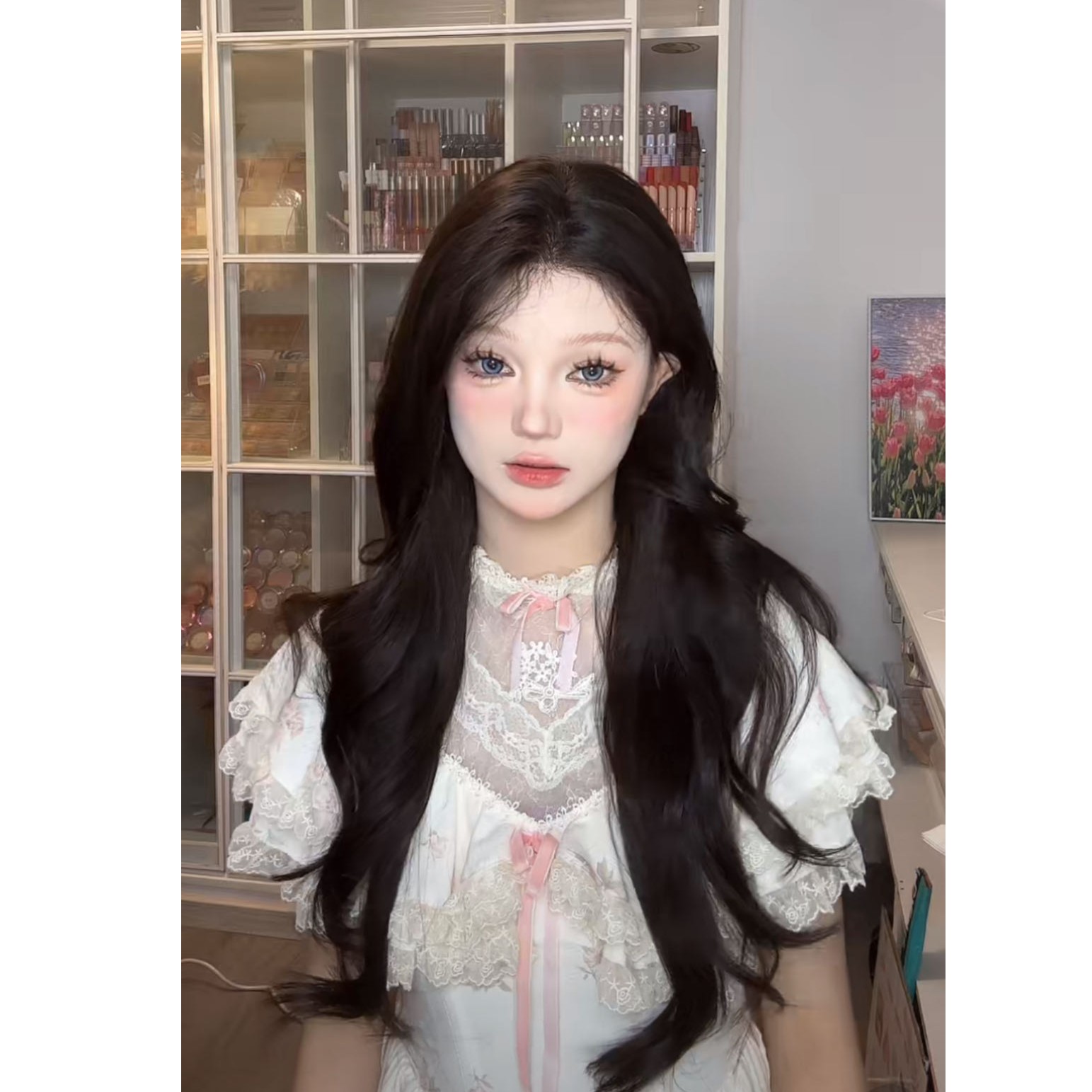 小亦不亦假发女茉莉儿黑棕T型蕾丝中分长卷发公主系列
