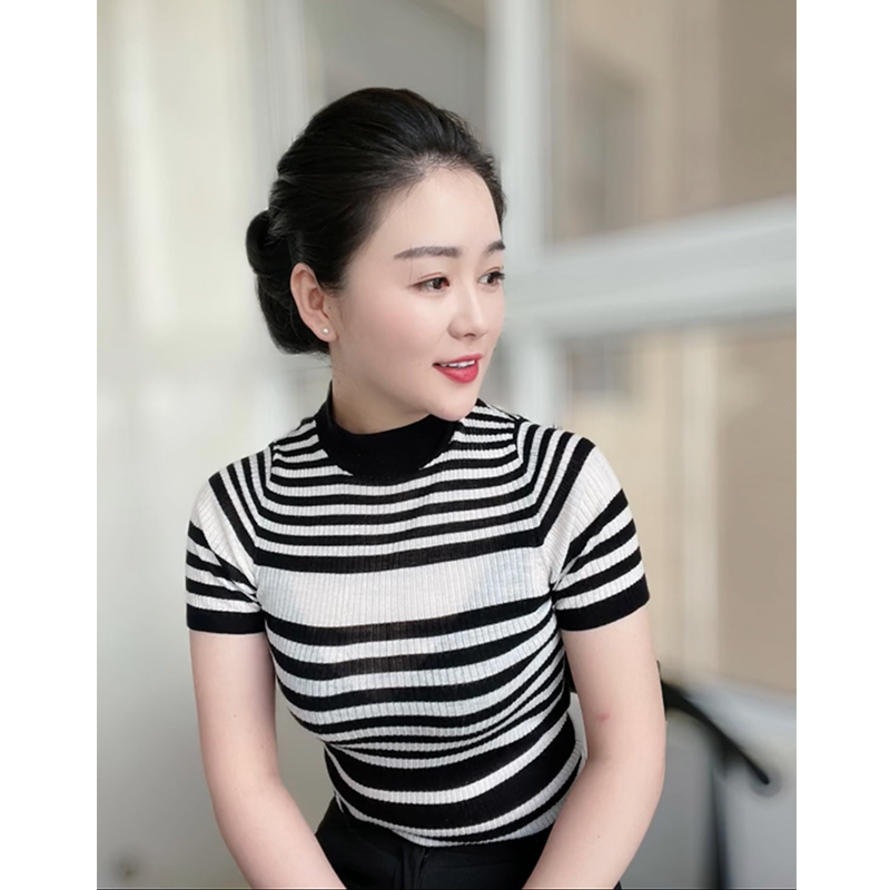 【孟孟专属推荐】羊毛针织衫短袖女条纹套头修身圆领内搭黑白上衣