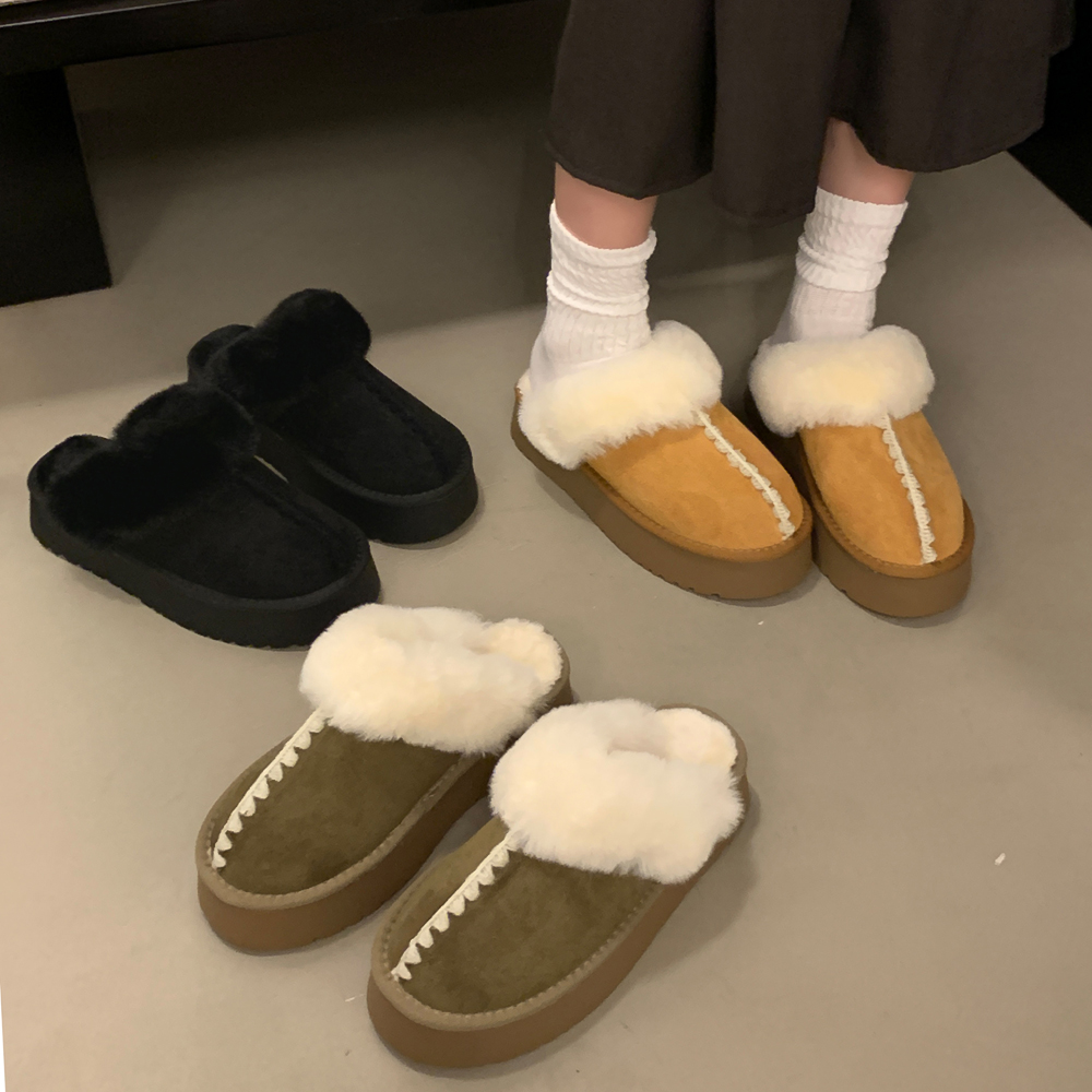 厚底毛毛拖鞋女外穿2023新款冬季包头加绒保暖居家软底防滑棉鞋子