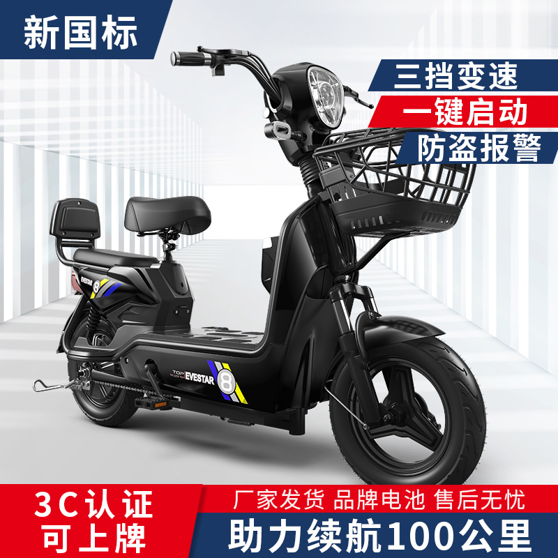 电动车新国标长续航新款双人代步男女士助力电瓶车可上牌闪电时尚