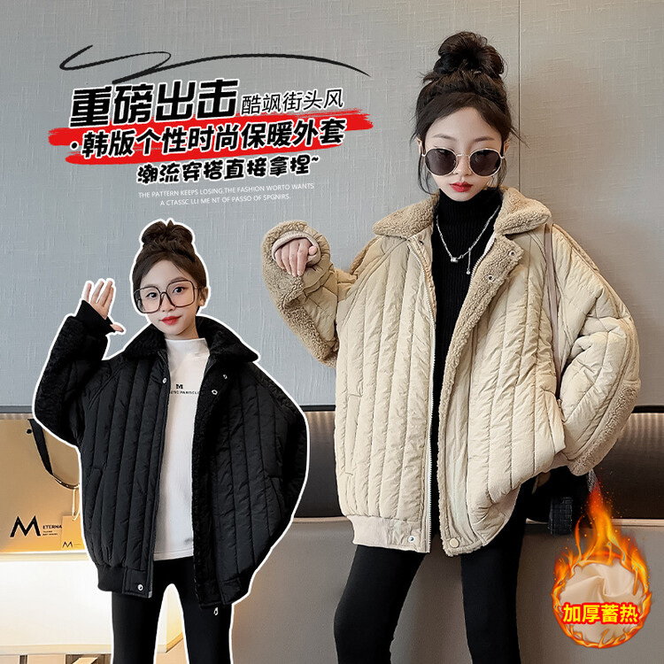 蓄热女童秋冬装夹棉外套新款中大童韩版时髦洋气冬季棉衣时尚百搭