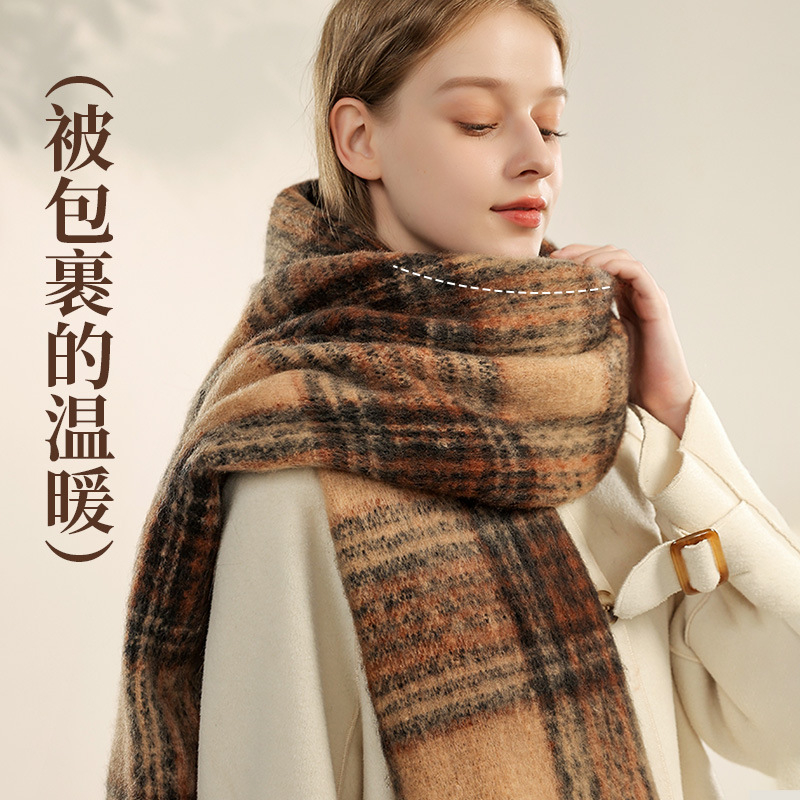 百搭高级感复古格子围巾女秋冬季百搭加厚保暖披肩防寒围脖潮网红
