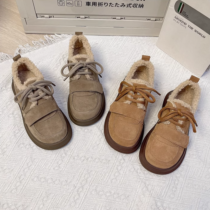 女厚底加绒保暖女鞋2023新款冬季豆豆鞋复古毛毛棉鞋