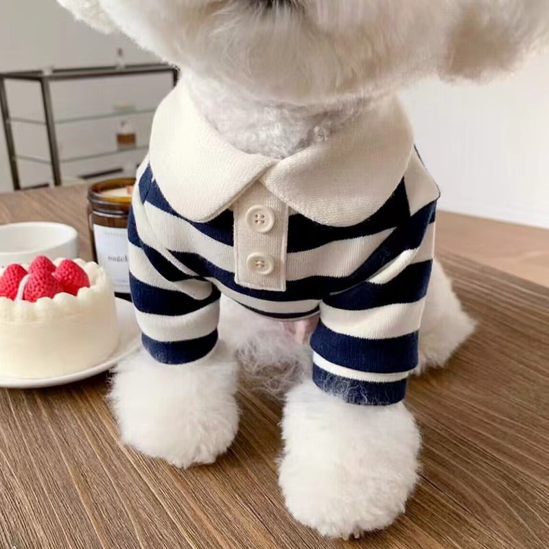 狗狗条纹圆领纽扣T恤夏天薄款泰迪防掉毛小型幼犬宠物猫咪衣服