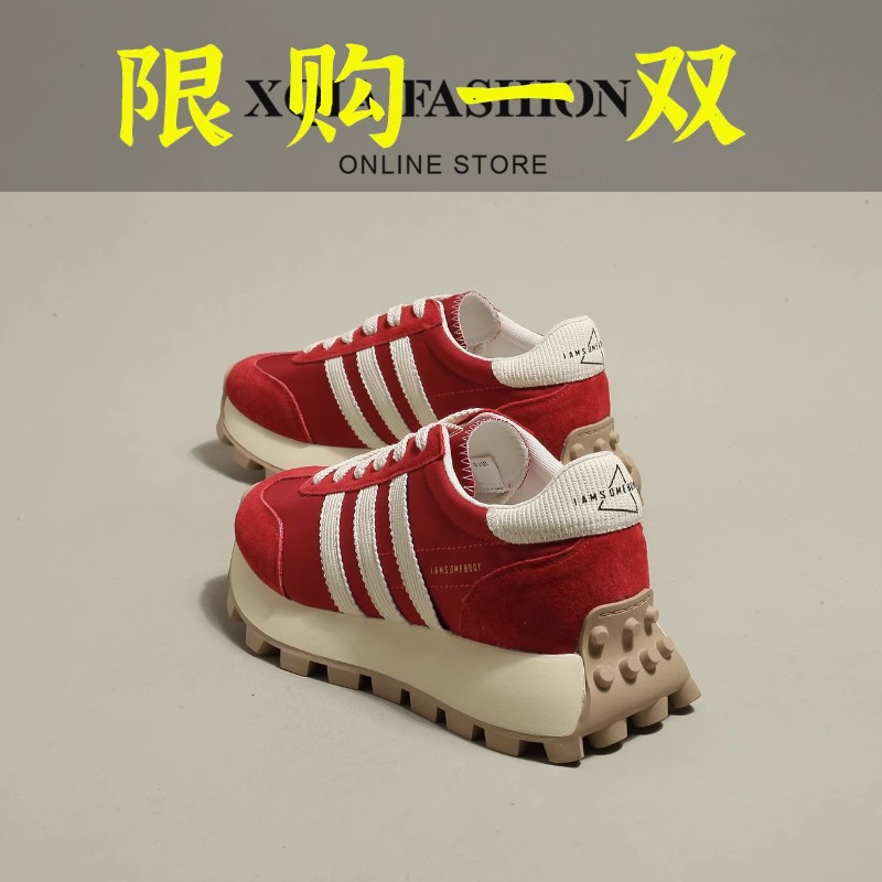 百丽纯爱小蛮腰红色阿甘鞋女爆款2023秋新款休闲厚底运动老爹德