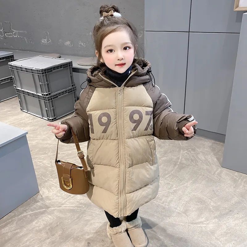女童冬装加绒棉衣长款外套2023新款韩版加厚棉服中小童保暖棉袄潮
