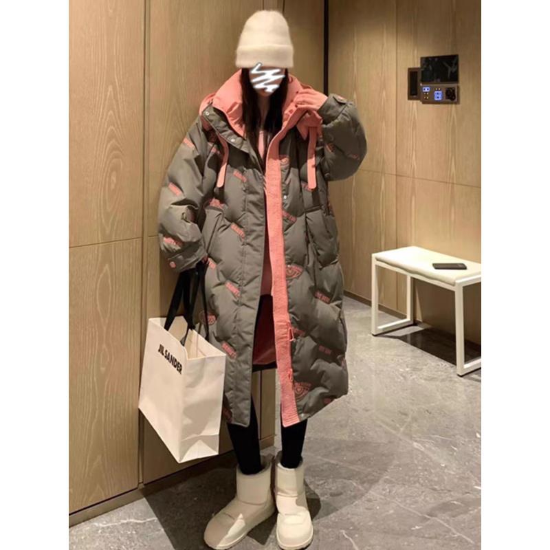 连帽重工羽绒服女2023冬季新款中长款90白鸭绒加厚外套
