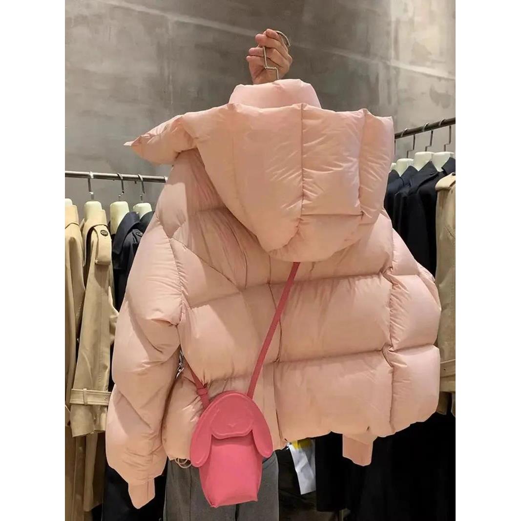 2023新款爆款高级感超好看粉色连帽羽绒羽绒服韩系慵懒风外X