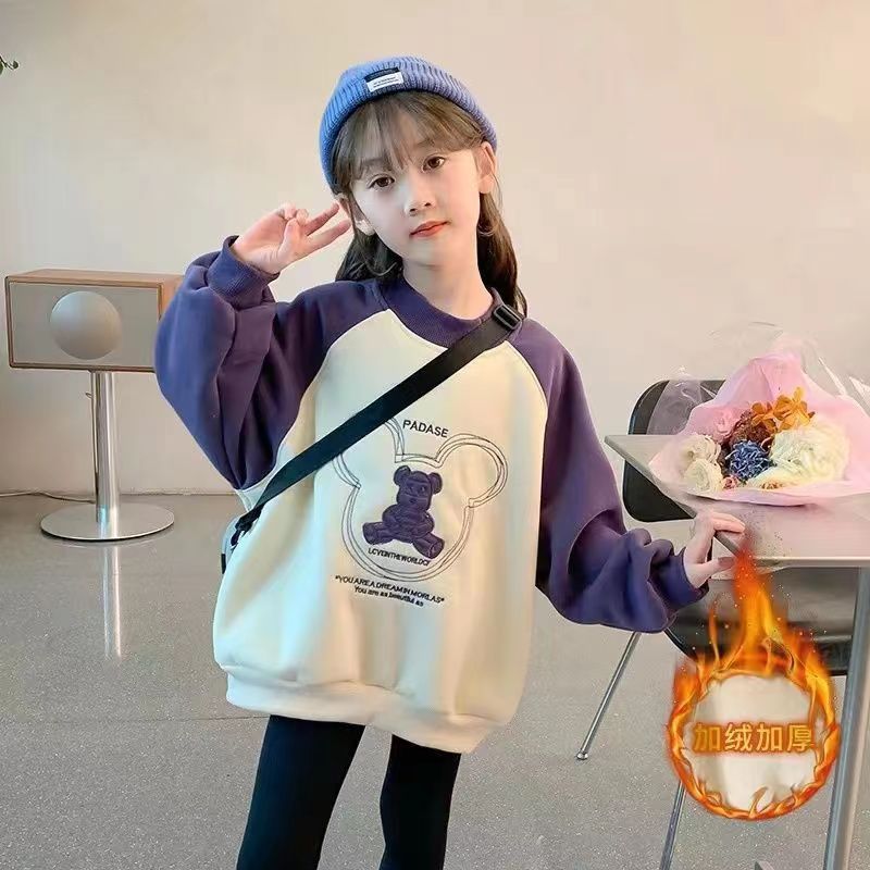 女童上衣卫衣冬装2023新款儿童加绒加厚小女孩秋冬款冬季宝宝套头