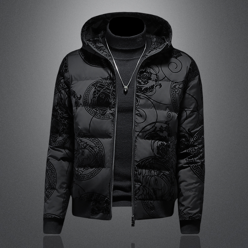 欧洲站印花加厚棉服男装爆款短款连帽男士2023秋冬季新款外套男