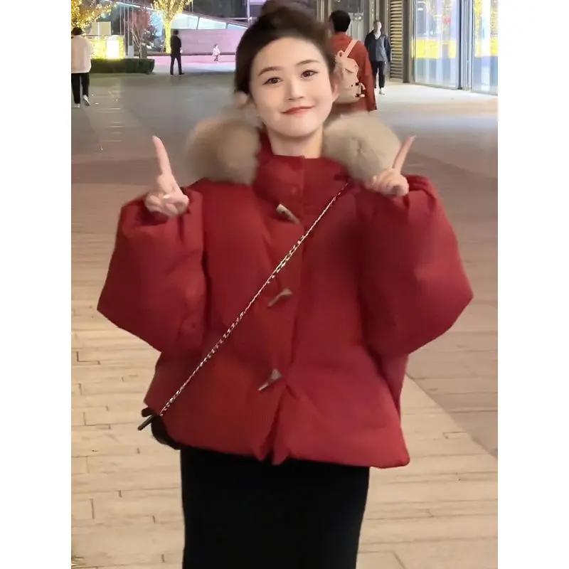 圣诞红爆款羽绒棉高级感冬装新年战袍冬日刚需网红款领面包服外套