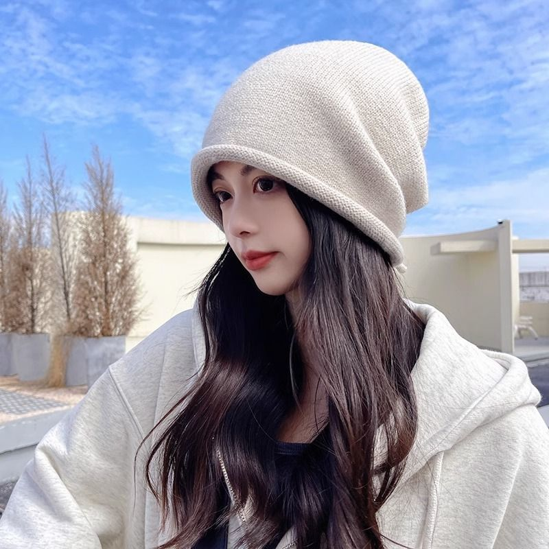 帽子女秋冬款2023款网红款堆堆帽大脸显小的帽子冬季保暖毛线帽