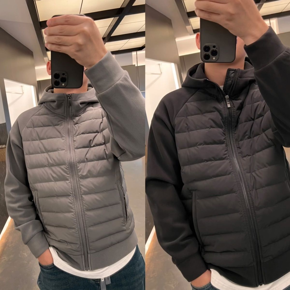 波司澄情侣款宽松休闲连帽羽绒服轻薄拼接百搭拉链外套舒适