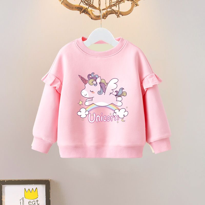 女童春秋薄款卫衣2023新款中大童荷叶边休闲上衣小女孩洋气打底衫