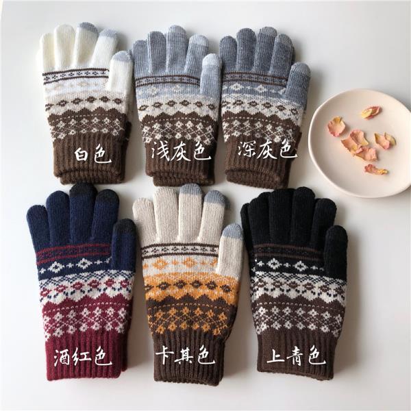 新疆包邮韩国洋气减龄气质学生冬季加绒加厚手套五指手套骑车触屏