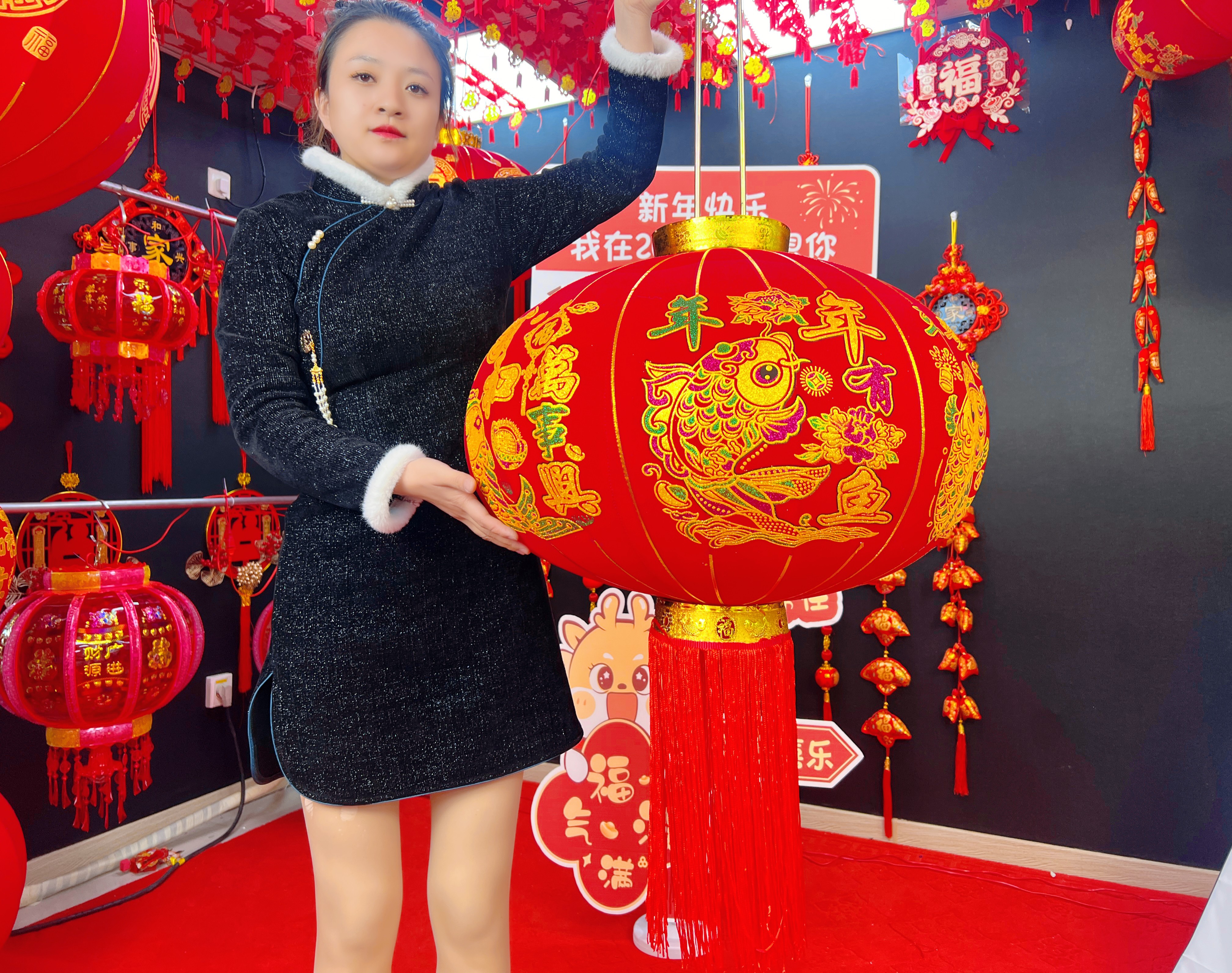【长杆年年有余】新年加厚红灯笼国风农村大门口阳台高档杆挂饰喜庆