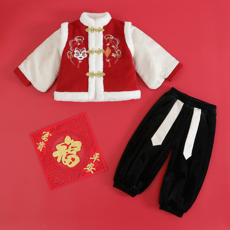 格格男童女童拜年服中国风唐装加绒加厚儿童男孩宝宝新年衣服周岁